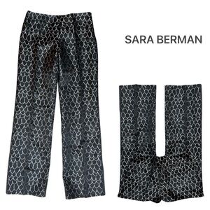 VINTAGE SARA BERMAN SILK BLEND BLACK  AND SILVER SCALLOP BEAD PRINT TROUSERS